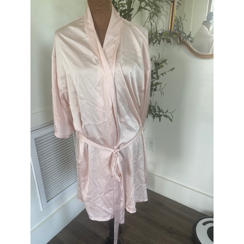 Azazie Womens Blush Pink Satin Wrap Robe Size Large Bridal Loungewear RN155143